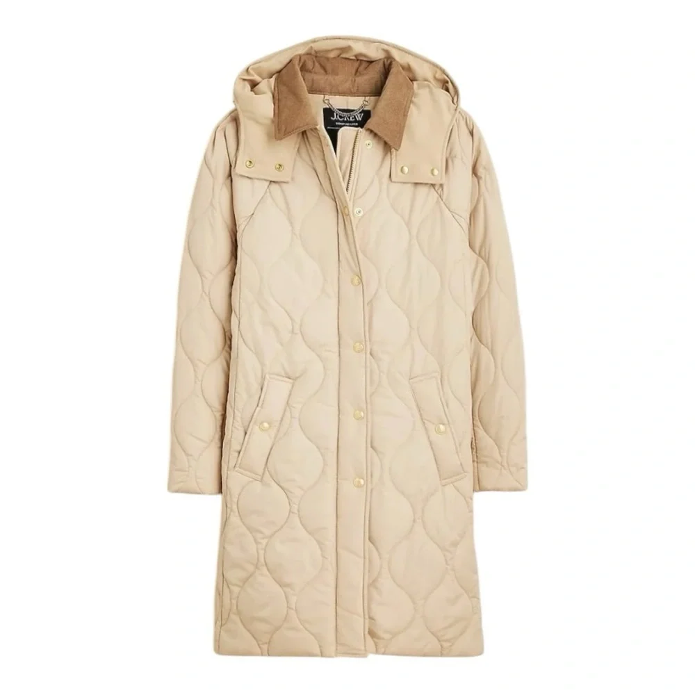 J Crew Khaki Long Signature Puffer Barn Corduroy Collar Lightweight Warm NEW